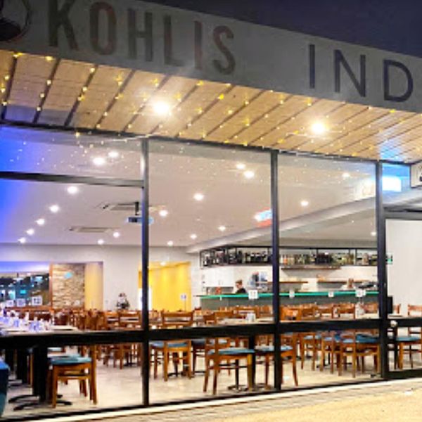 Completed commercial restaurant fit-out lit at night